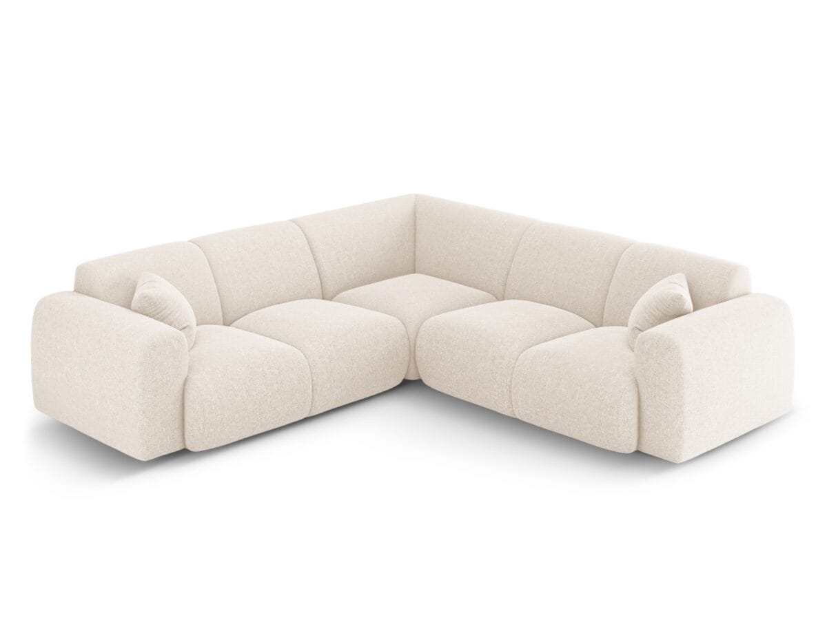 Ecksofa Nolio 5-Sitzer symmetrisch aus Chenille-Stoff, hellbeige