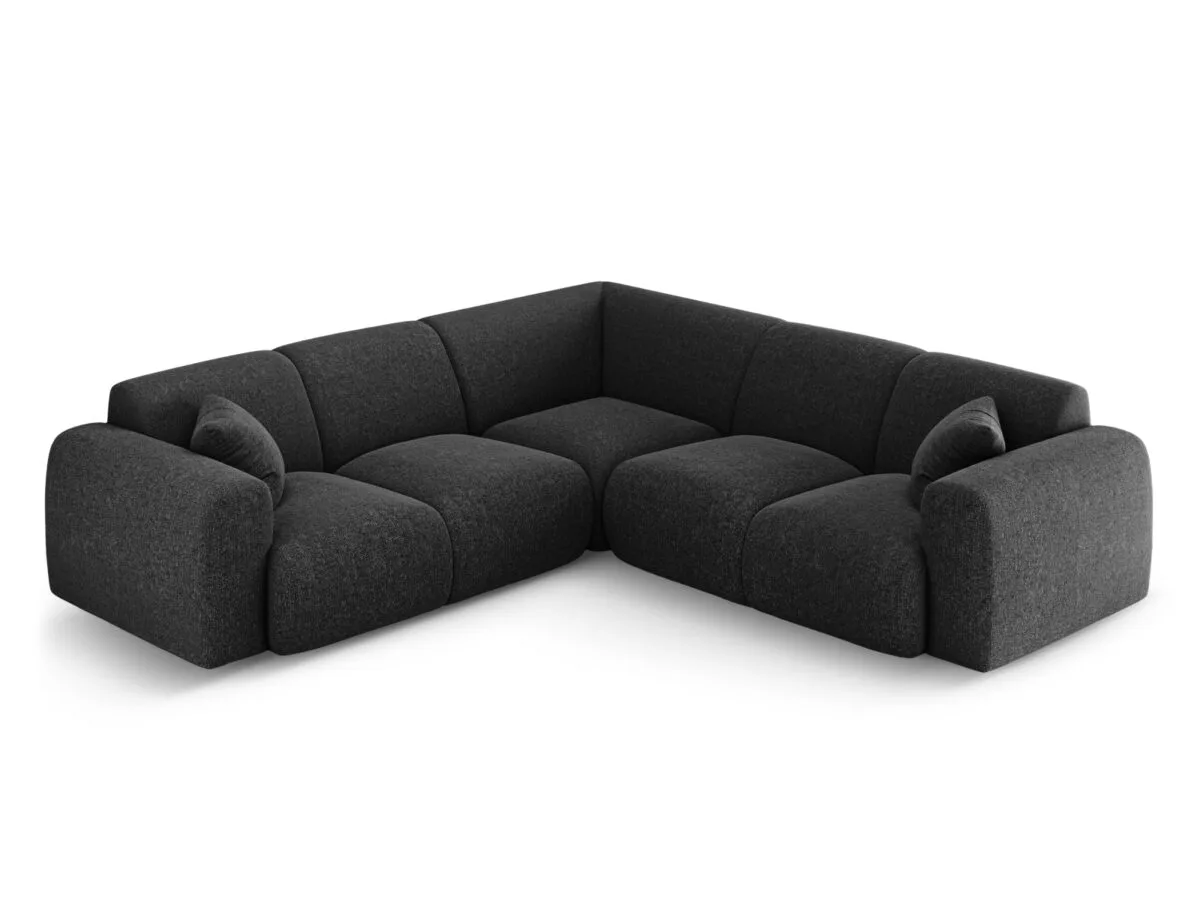 Ecksofa Nolio 5-Sitzer symmetrisch aus Chenille-Stoff, schwarz