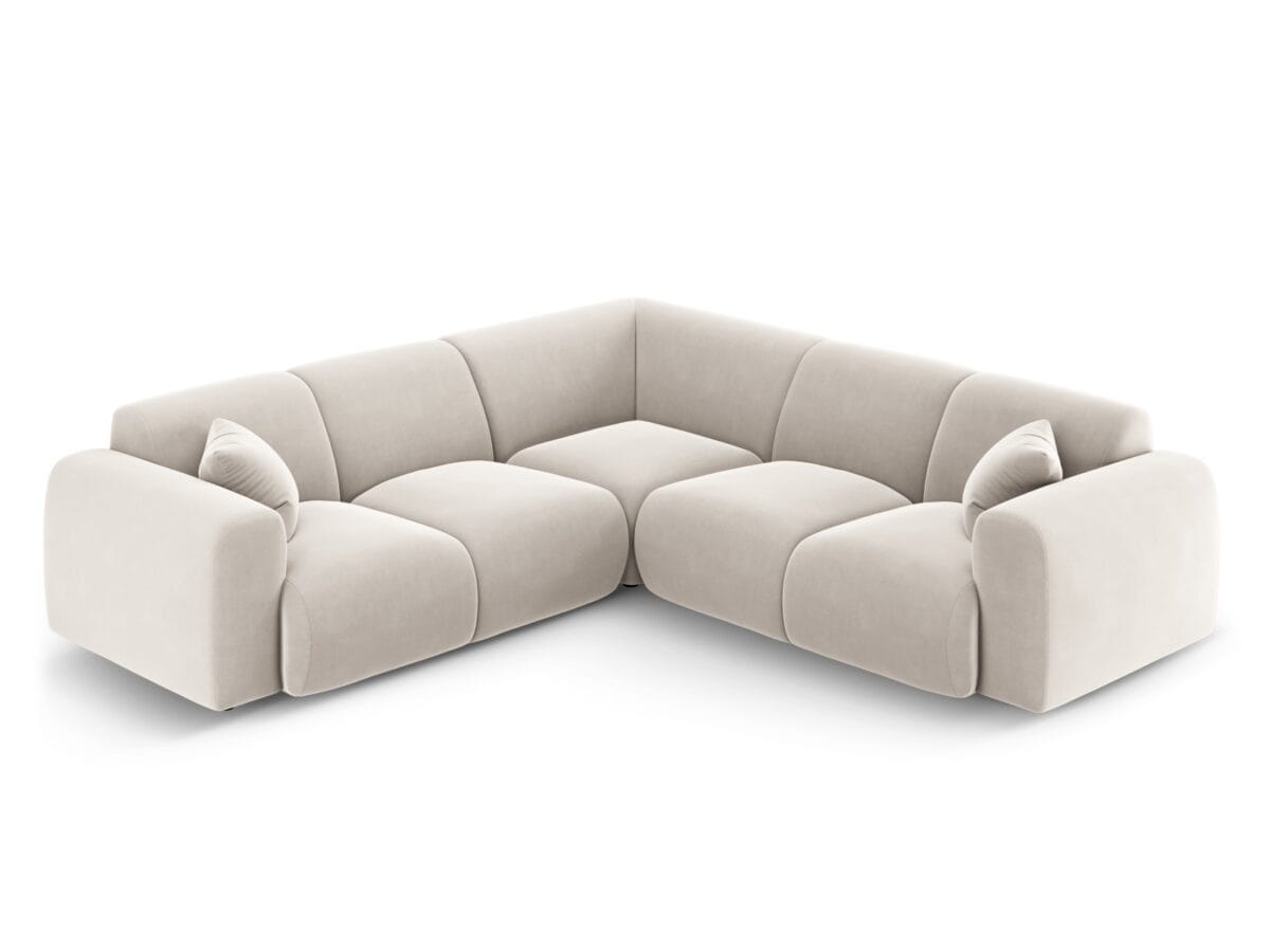 Ecksofa Nolio 5-Sitzer symmetrisch aus Samt, hellbeige