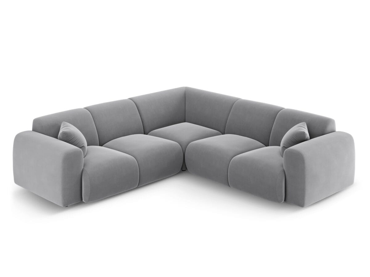Ecksofa Nolio 5-Sitzer symmetrisch aus Samt, hellgrau