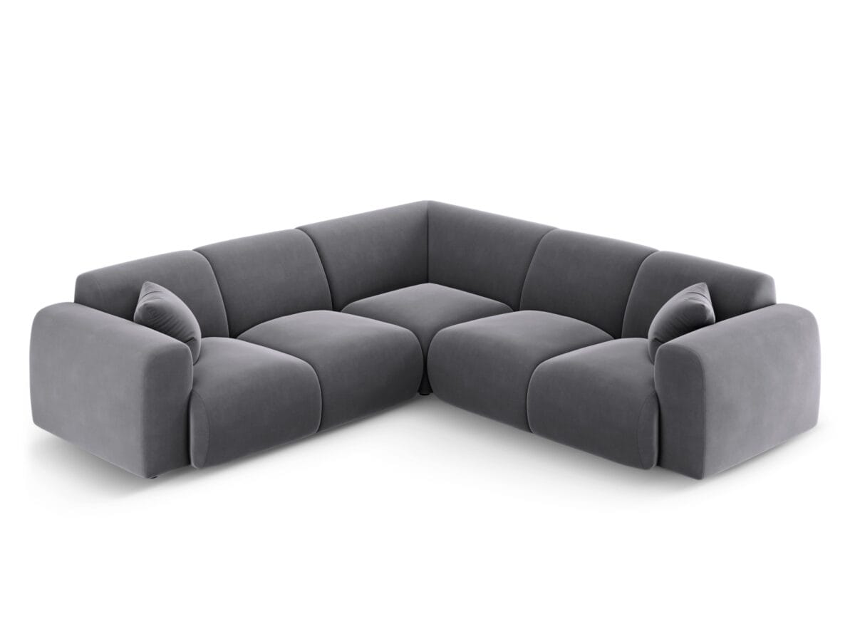 Ecksofa Nolio 5-Sitzer symmetrisch aus Samt, dunkelgrau