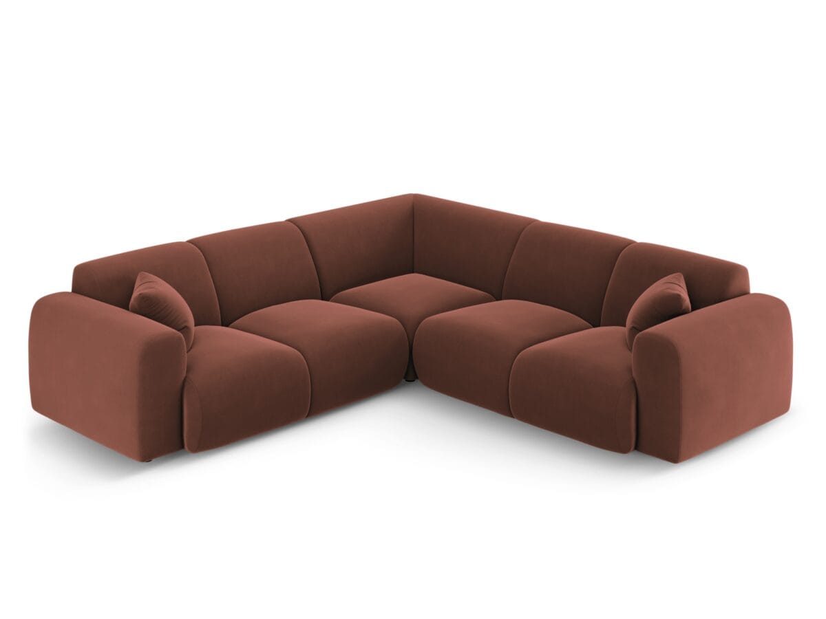 Ecksofa Nolio 5-Sitzer symmetrisch aus Samt, cuoio