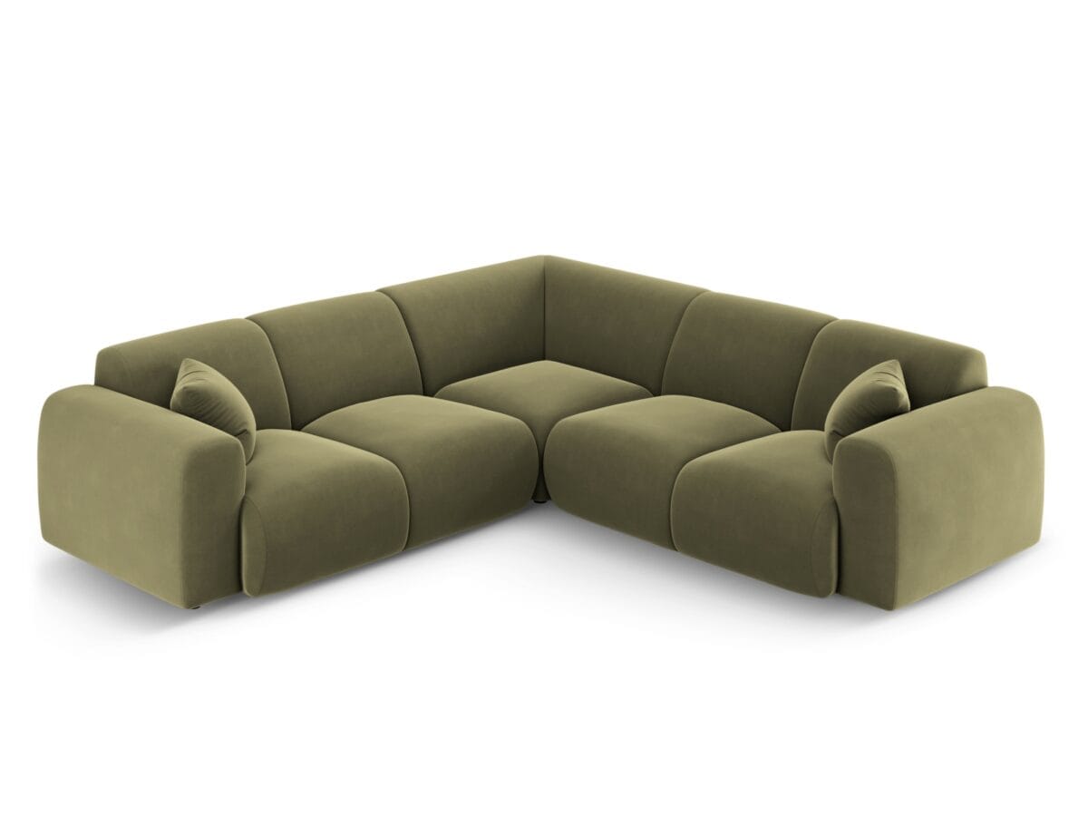 Ecksofa Nolio 5-Sitzer symmetrisch aus Samt, hellgrün