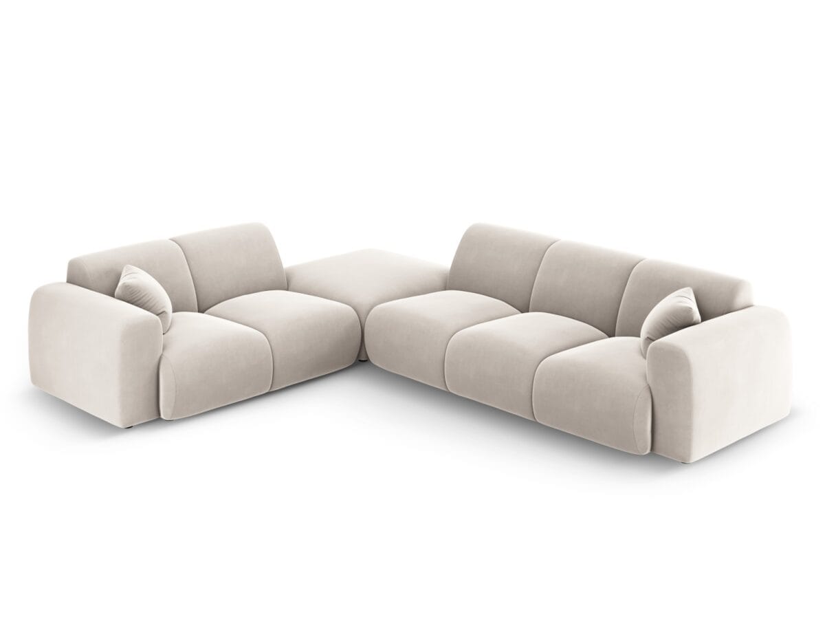 Ecksofa Nolio 4-Sitzer linksseitig aus Samt, hellbeige