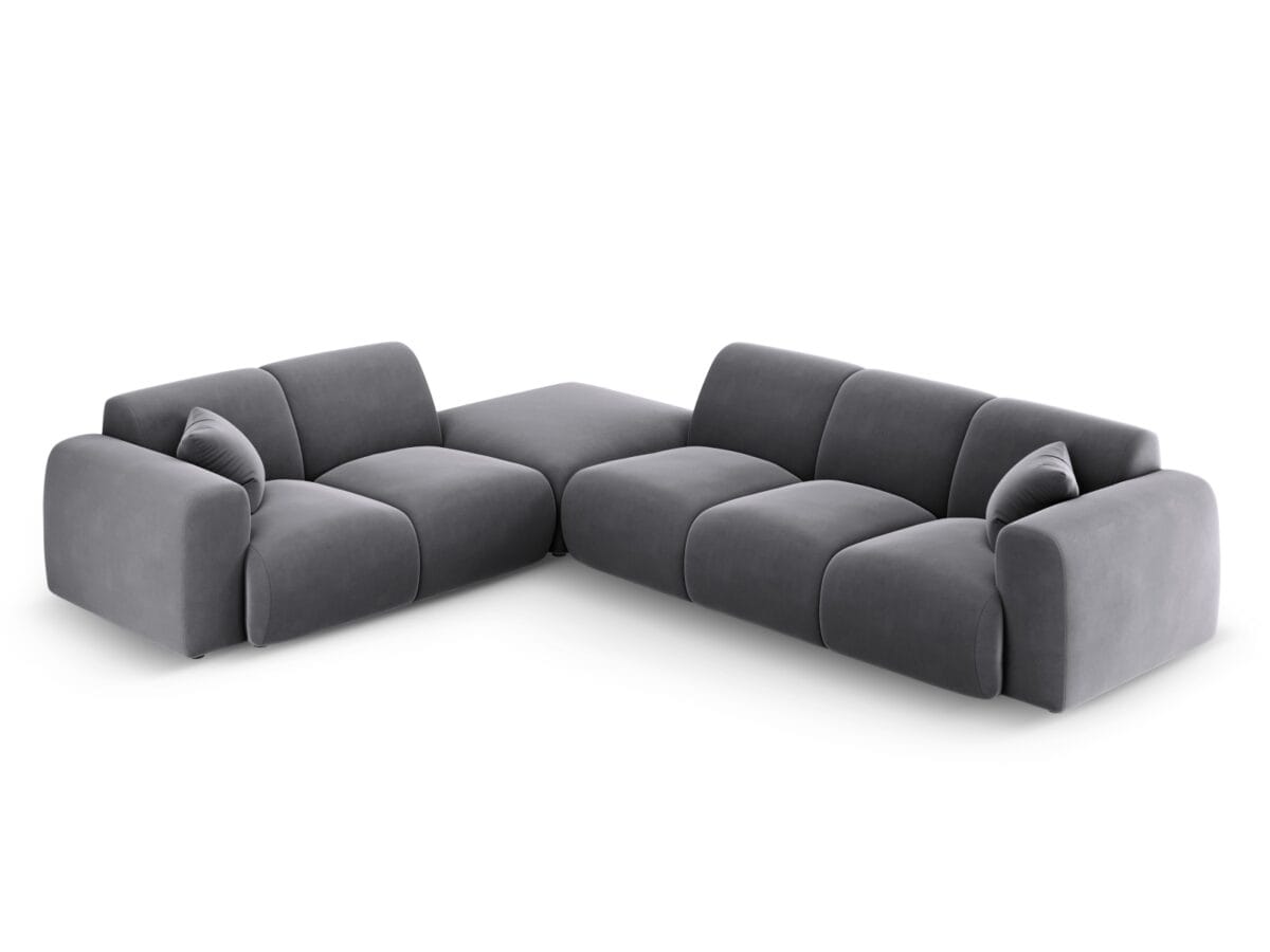 Ecksofa Nolio 4-Sitzer linksseitig aus Samt, dunkelgrau