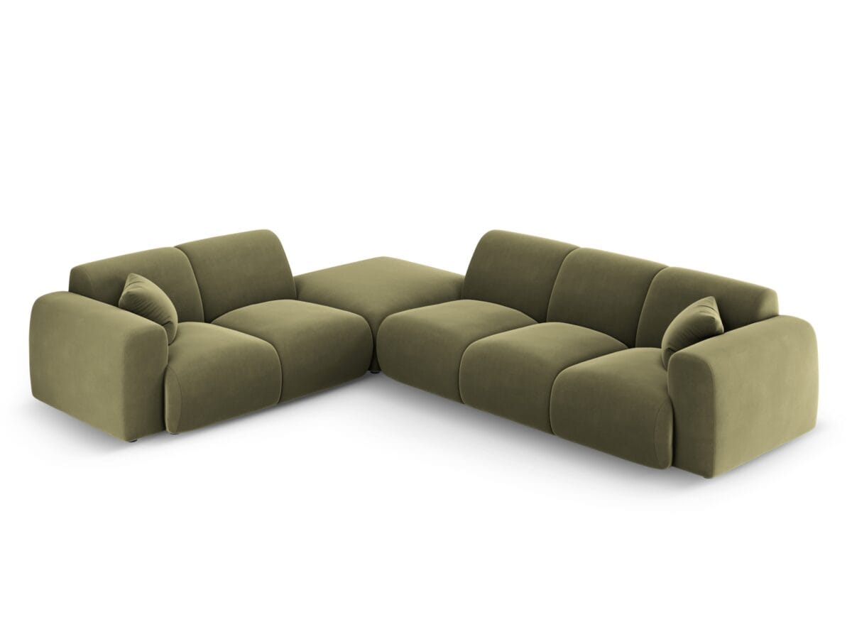 Ecksofa Nolio 4-Sitzer linksseitig aus Samt, hellgrün