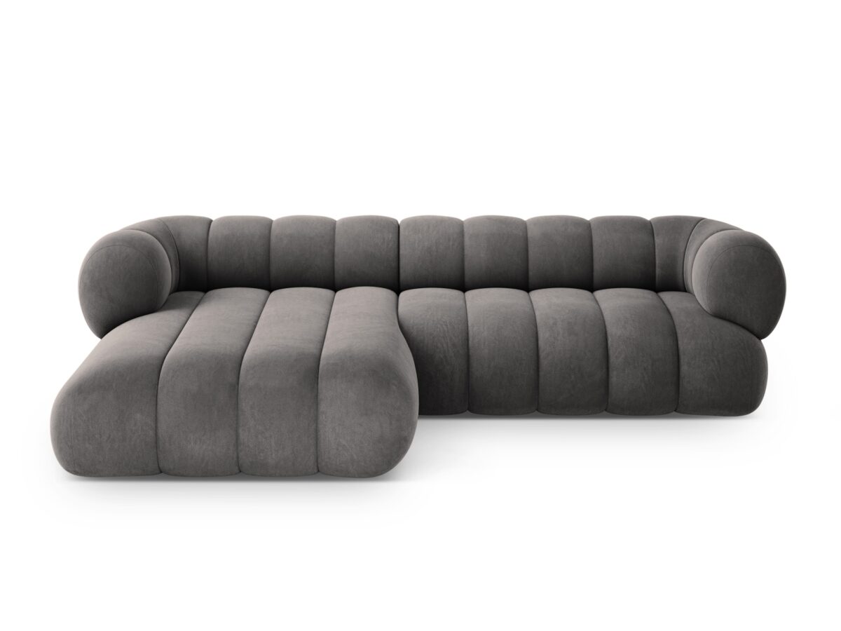 Ecksofa Koge 5-Sitzer linksseitig aus Samt, grau
