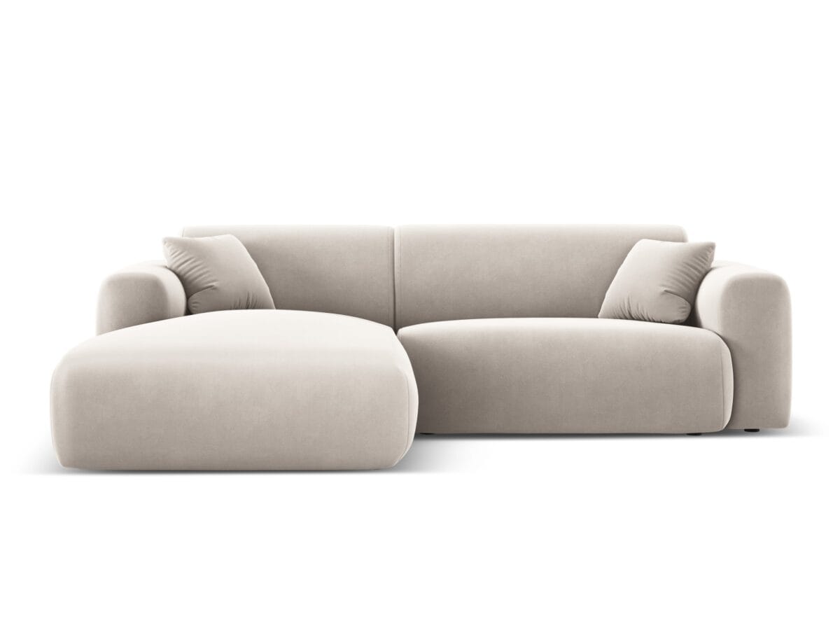 Ecksofa Nolio 4-Sitzer linksseitig, 235 cm, aus Samt, hellbeige, ohne Schlaffunktion