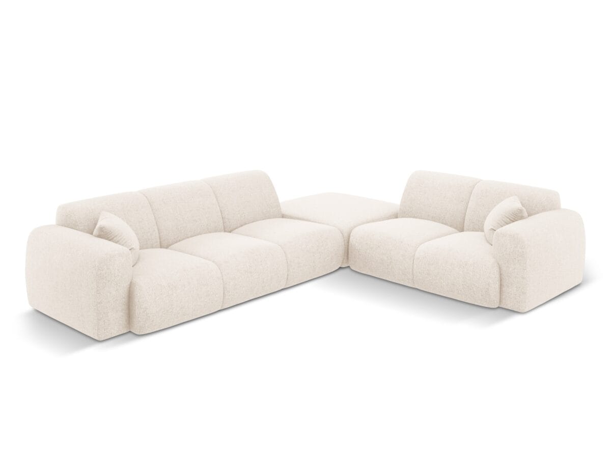 Ecksofa Nolio 4-Sitzer rechtsseitig aus Chenille-Stoff, hellbeige