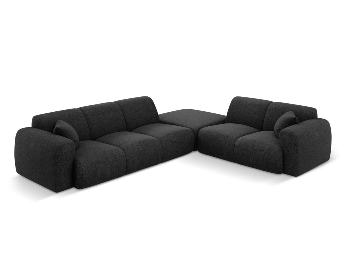 Ecksofa Nolio 4-Sitzer rechtsseitig aus Chenille-Stoff, schwarz