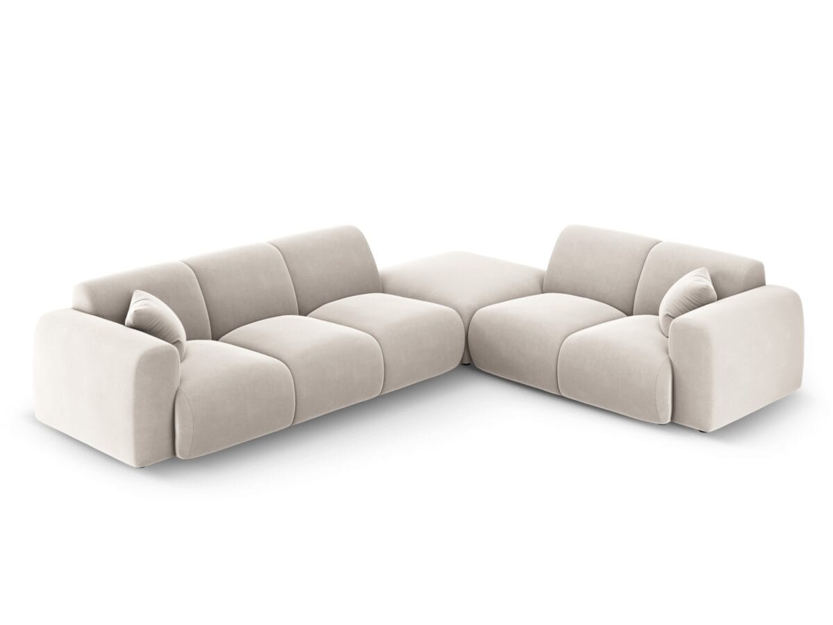 Ecksofa Nolio 4-Sitzer rechtsseitig aus Samt, hellbeige
