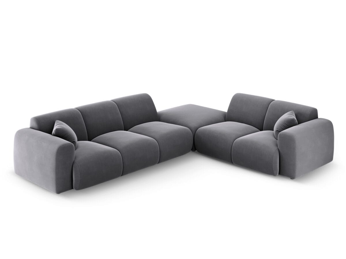 Ecksofa Nolio 4-Sitzer rechtsseitig aus Samt, dunkelgrau
