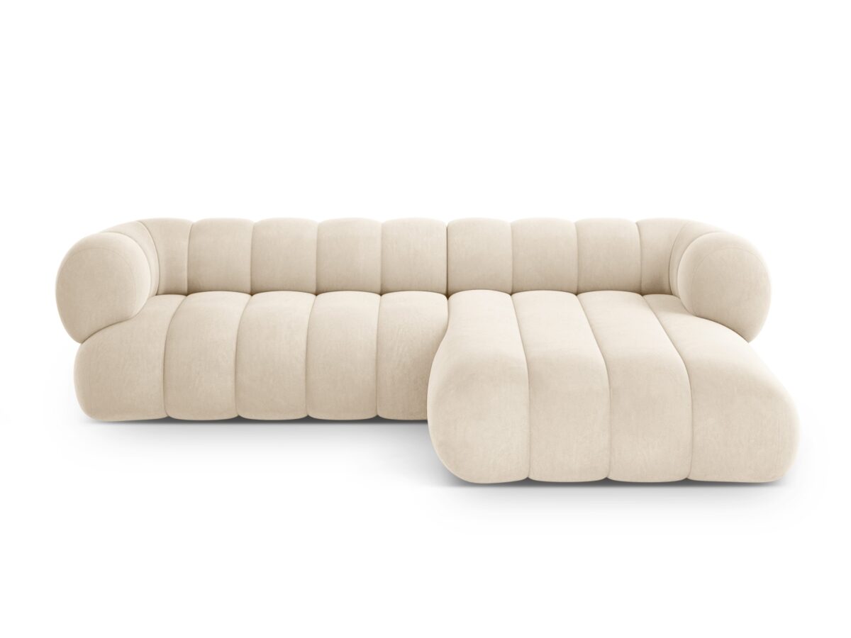 Ecksofa Koge 5-Sitzer rechtsseitig aus Samt, hellbeige