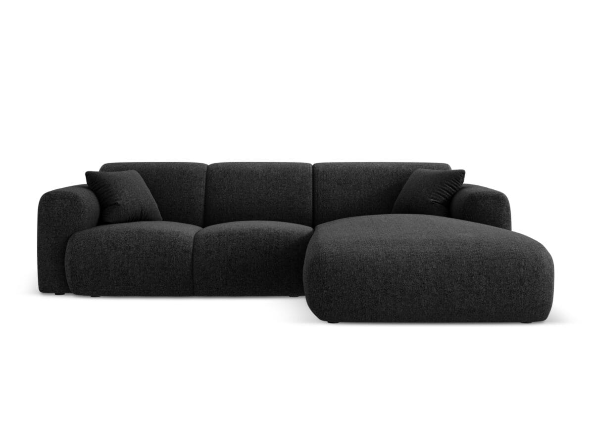 Ecksofa Nolio 4-Sitzer rechtsseitig aus Chenille-Stoff, schwarz, ohne Schlaffunktion