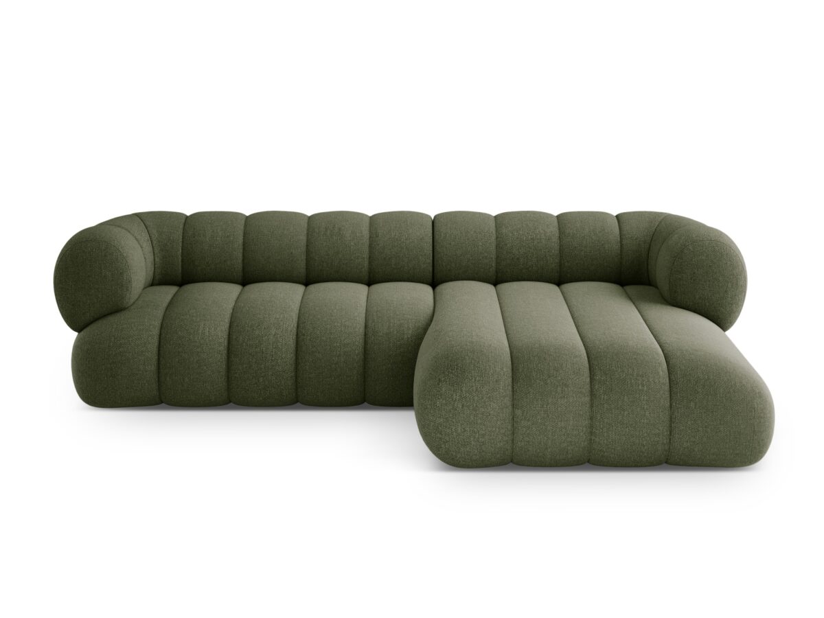 Ecksofa Koge 5-Sitzer rechtsseitig aus Chenille, grün