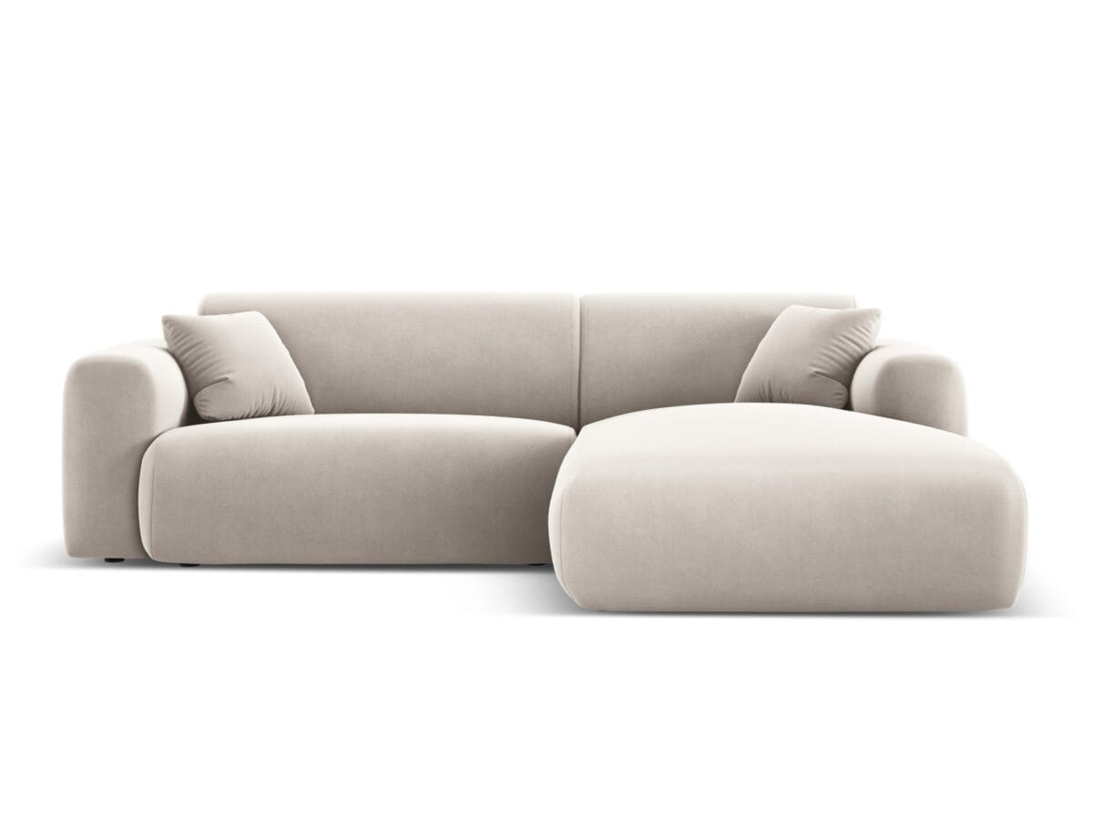 Ecksofa Nolio 4-Sitzer rechtsseitig, 235 cm, aus Samt, hellbeige, ohne Schlaffunktion