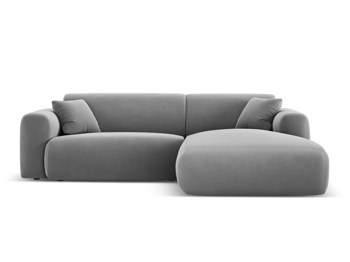 Ecksofa Nolio 4-Sitzer rechtsseitig, 235 cm, aus Samt, hellgrau, ohne Schlaffunktion