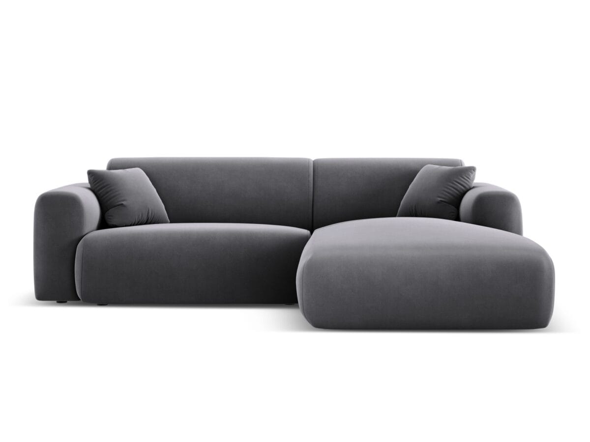 Ecksofa Nolio 4-Sitzer rechtsseitig, 235 cm, aus Samt, dunkelgrau, ohne Schlaffunktion