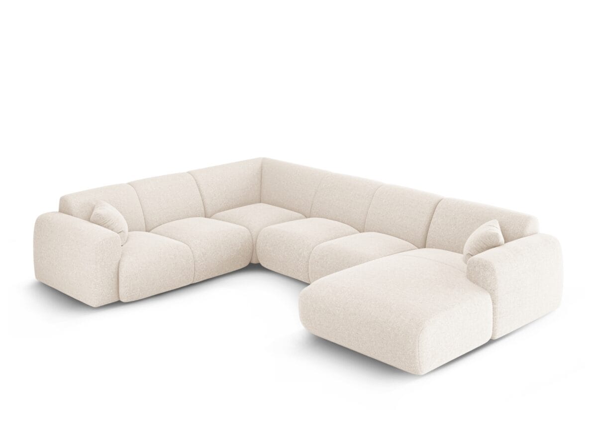 Panorama-Ecksofa Nolio 6-Sitzer linksseitig aus Chenille-Stoff, hellbeige