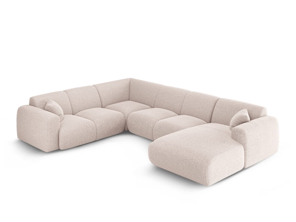 Panorama-Ecksofa Nolio 6-Sitzer linksseitig aus Chenille-Stoff, beige