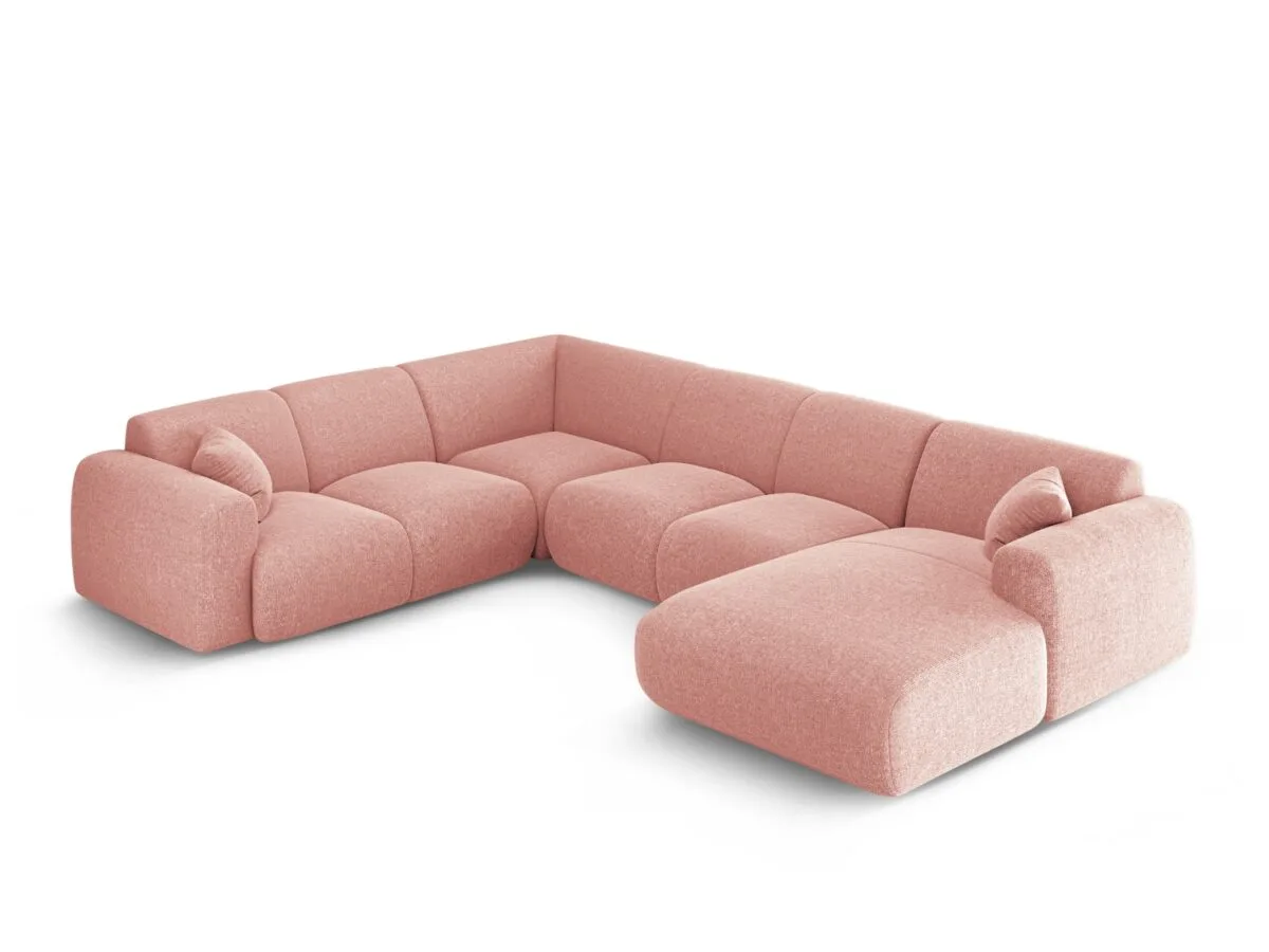 Panorama-Ecksofa Nolio 6-Sitzer linksseitig aus Chenille-Stoff, rosa