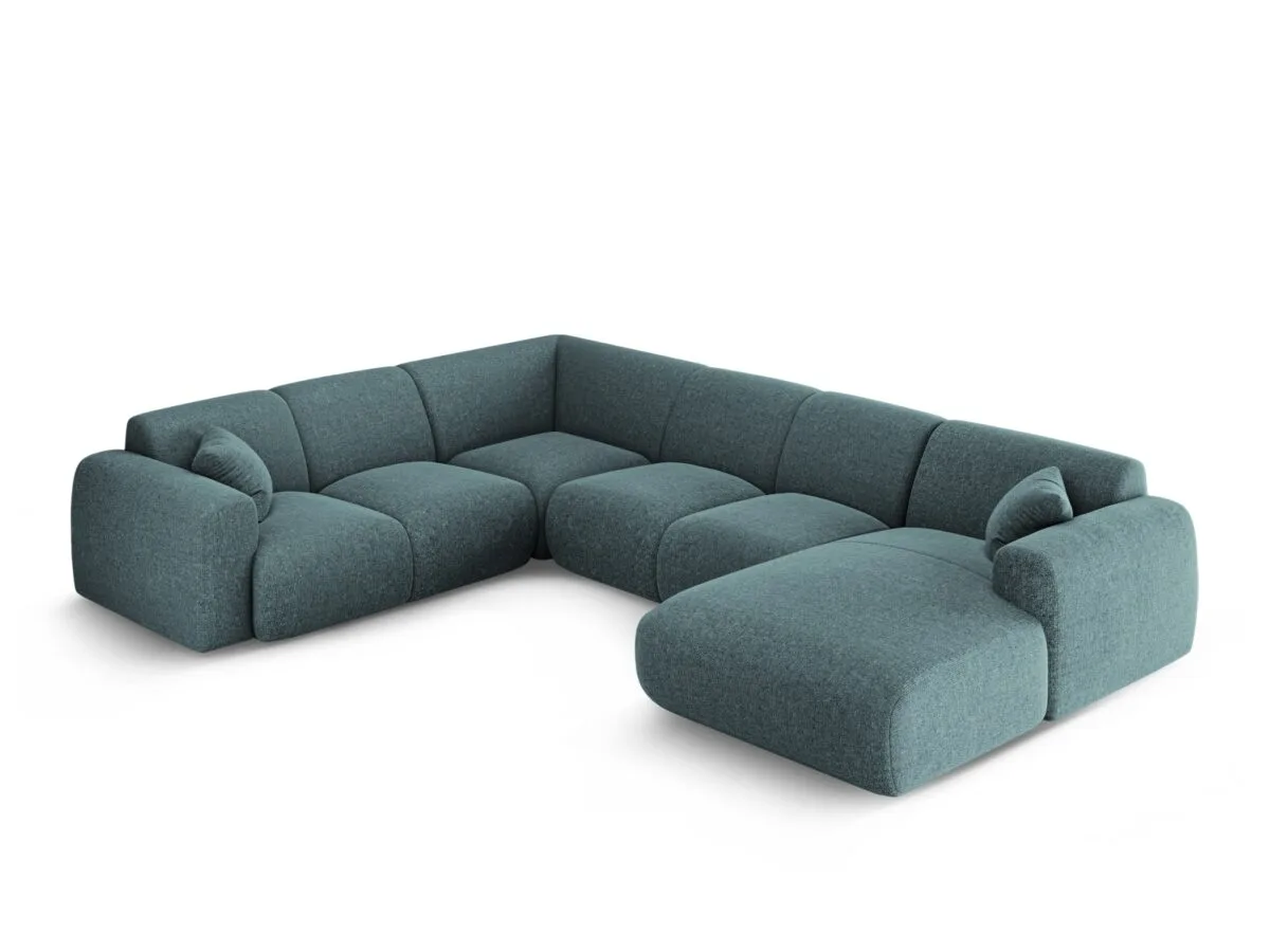 Panorama-Ecksofa Nolio 6-Sitzer linksseitig aus Chenille-Stoff, petrol