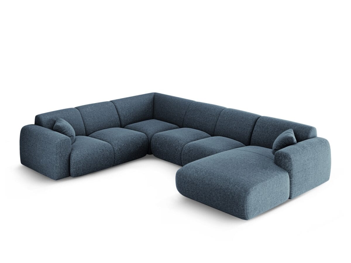Panorama-Ecksofa Nolio 6-Sitzer linksseitig aus Chenille-Stoff, königsblau