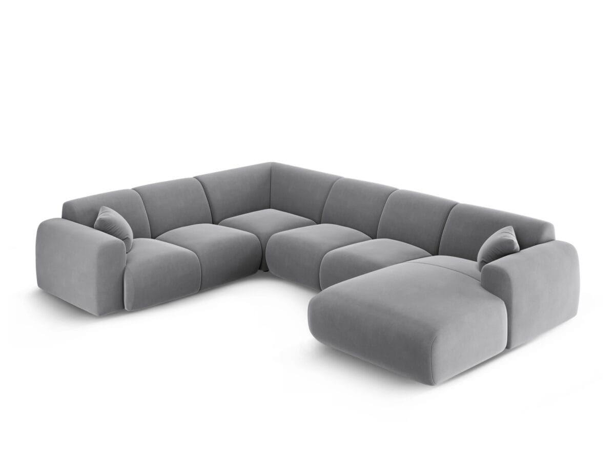 Panorama-Ecksofa Nolio 6-Sitzer linksseitig aus Samt, hellgrau