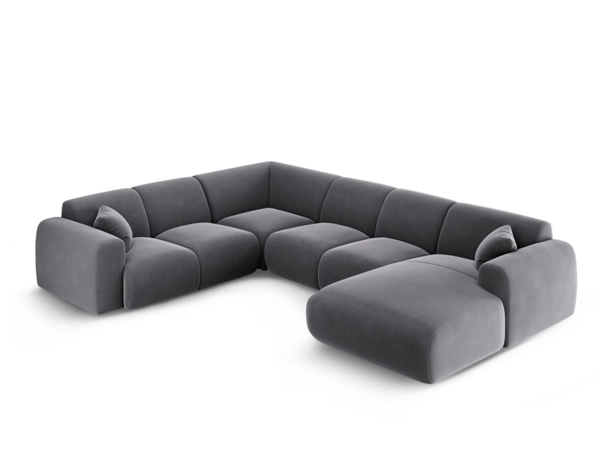 Panorama-Ecksofa Nolio 6-Sitzer linksseitig aus Samt, dunkelgrau
