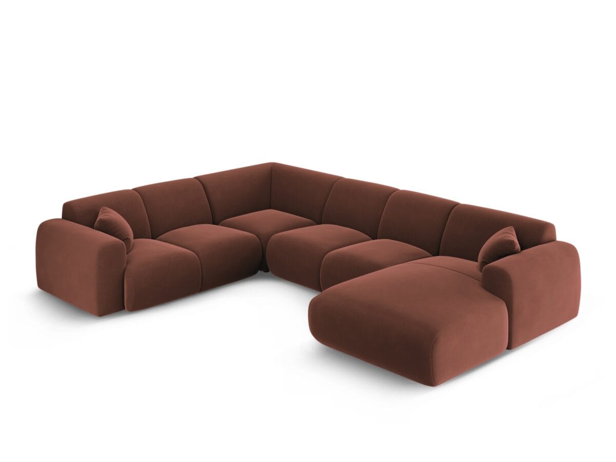 Panorama-Ecksofa Nolio 6-Sitzer linksseitig aus Samt, cuoio