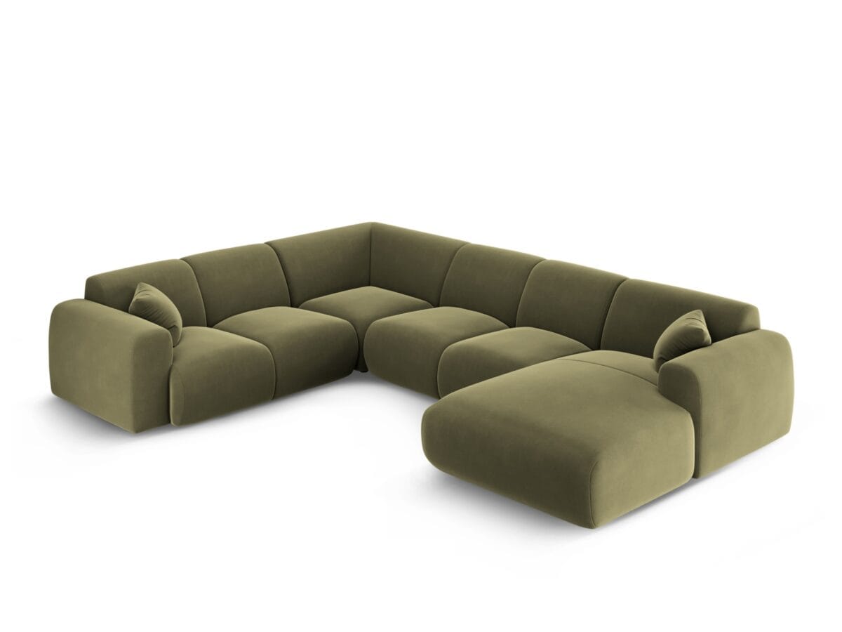 Panorama-Ecksofa Nolio 6-Sitzer linksseitig aus Samt, hellgrün