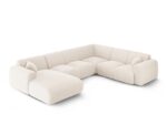 Panorama-Ecksofa Nolio 6-Sitzer rechtsseitig aus Chenille-Stoff, hellbeige