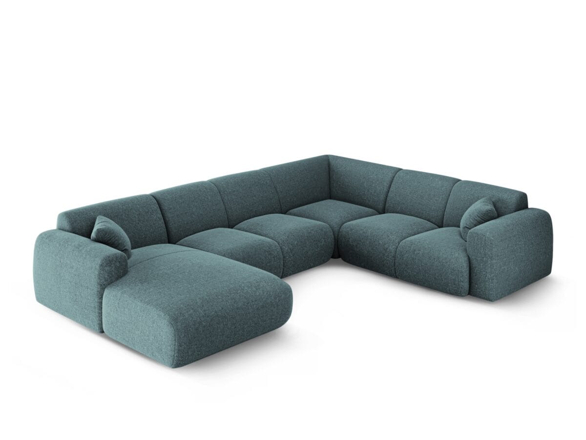 Panorama-Ecksofa Nolio 6-Sitzer rechtsseitig aus Chenille-Stoff, petrol