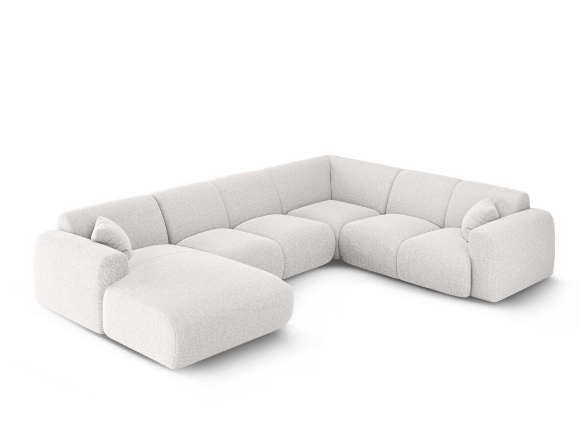 Panorama-Ecksofa Nolio 6-Sitzer rechtsseitig aus Chenille-Stoff, hellgrau