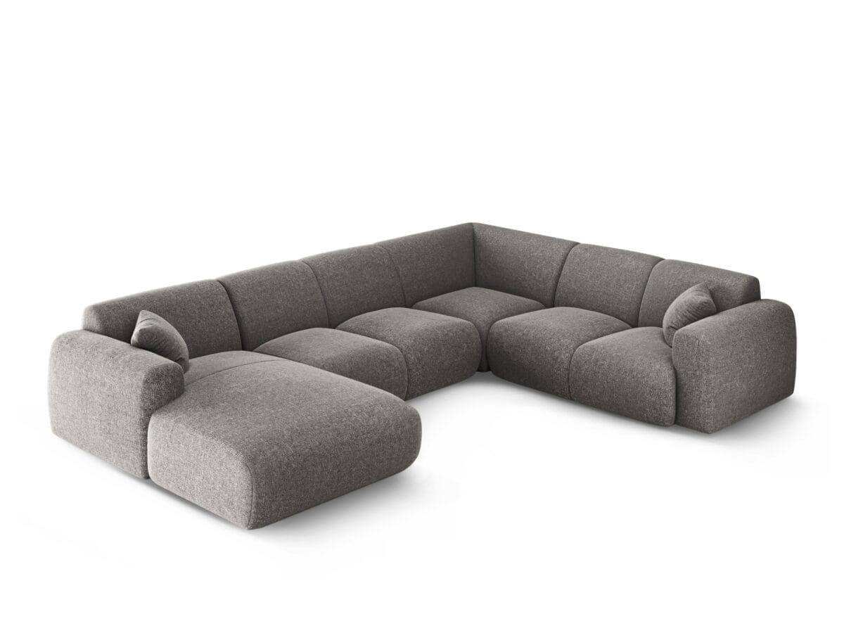 Panorama-Ecksofa Nolio 6-Sitzer rechtsseitig aus Chenille-Stoff, grau