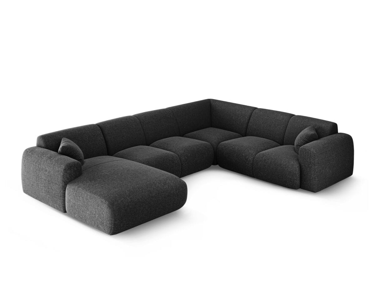 Panorama-Ecksofa Nolio 6-Sitzer rechtsseitig aus Chenille-Stoff, schwarz