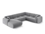 Panorama-Ecksofa Nolio 6-Sitzer rechtsseitig aus Samt, hellgrau