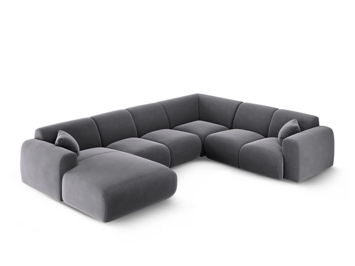 Panorama-Ecksofa Nolio 6-Sitzer rechtsseitig aus Samt, dunkelgrau