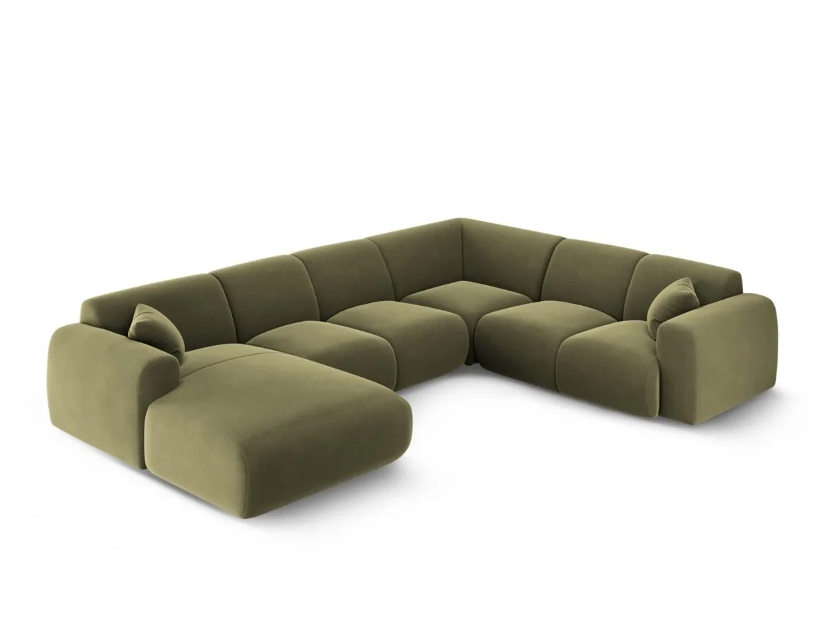 Panorama-Ecksofa Nolio 6-Sitzer rechtsseitig aus Samt, hellgrün