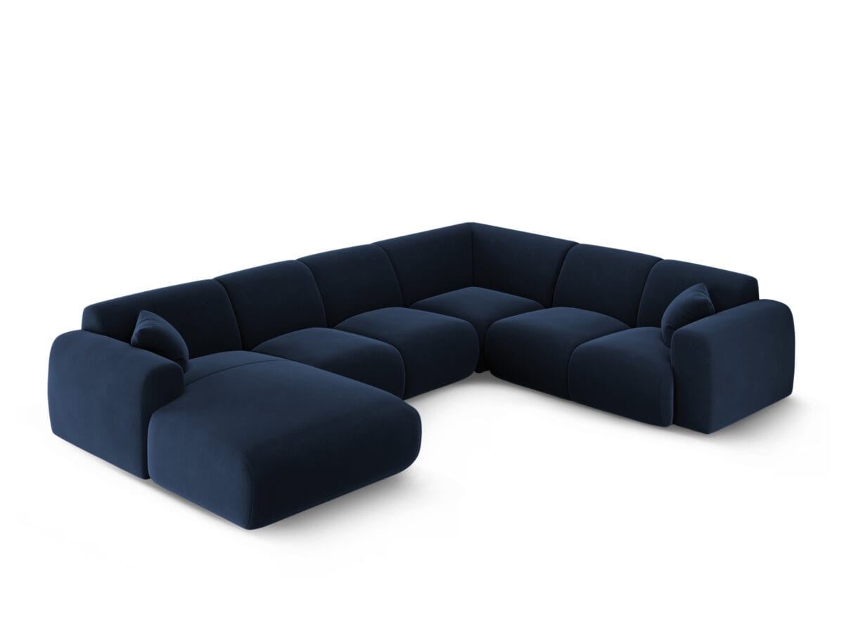 Panorama-Ecksofa Nolio 6-Sitzer rechtsseitig aus Samt, königsblau