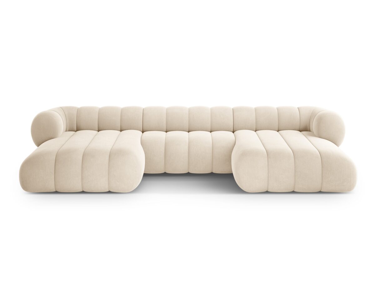 Panorama-Ecksofa Koge 6-Sitzer aus Samt, hellbeige