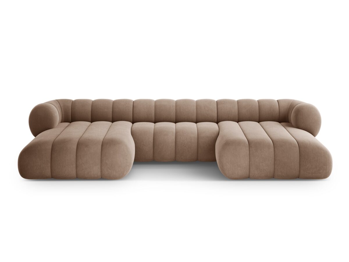 Panorama-Ecksofa Koge 6-Sitzer aus Samt, beige