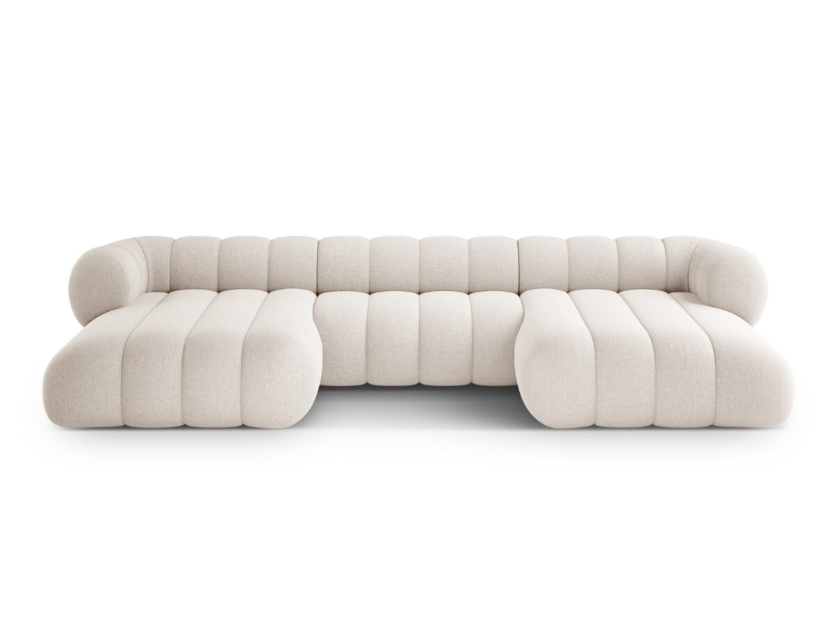 Panorama-Ecksofa Koge 6-Sitzer aus Chenille, hellbeige