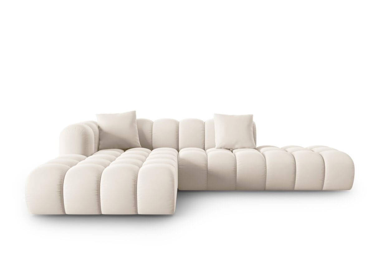 Ecksofa Halley 5-Sitzer linksseitig aus Samt, hellbeige
