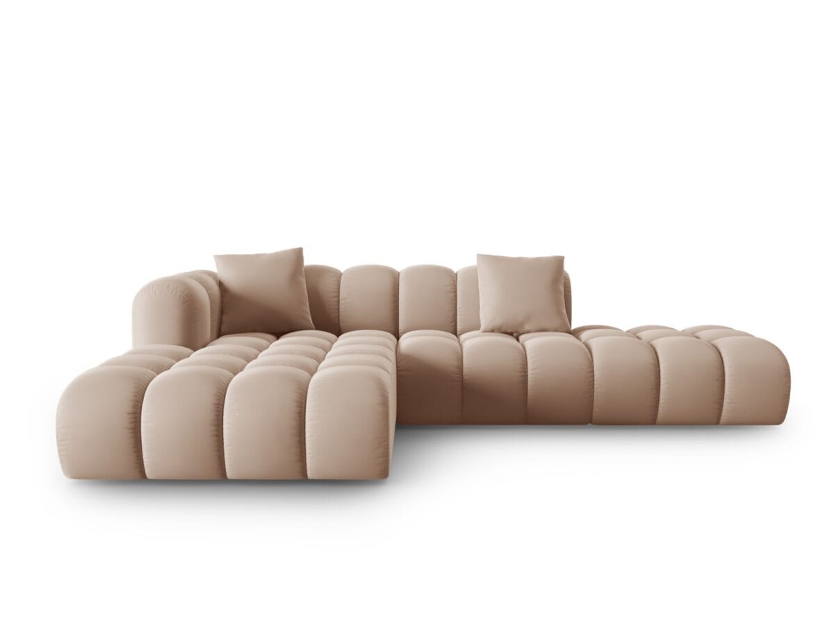 Ecksofa Halley 5-Sitzer linksseitig aus Samt, beige