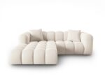 Ecksofa Halley 3-Sitzer linksseitig aus Samt, hellbeige