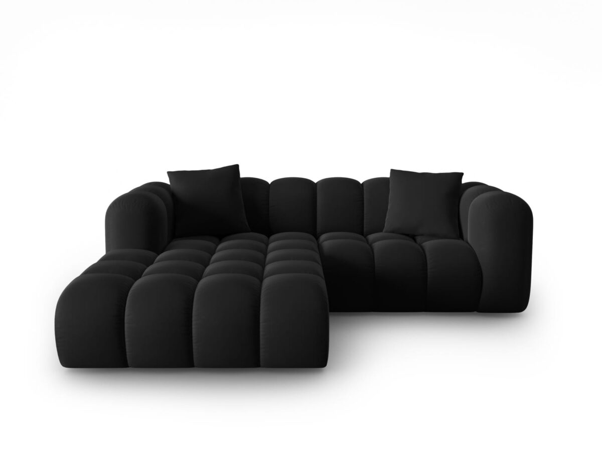 Ecksofa Halley 3-Sitzer linksseitig aus Samt, schwarz