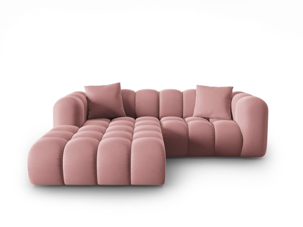 Ecksofa Halley 3-Sitzer linksseitig aus Samt, rosa