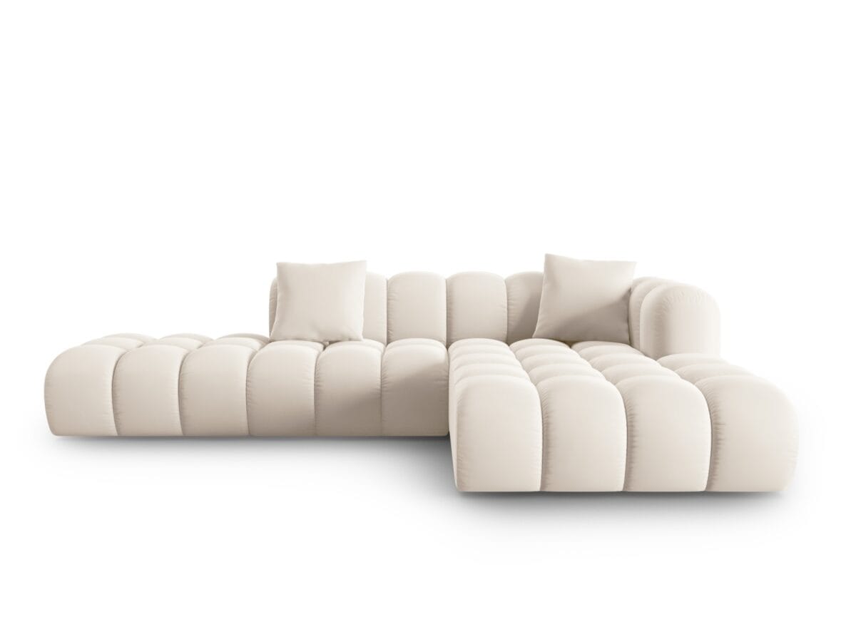 Ecksofa Halley 5-Sitzer rechtsseitig aus Samt, hellbeige