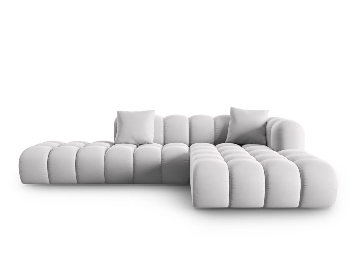 Ecksofa Halley 5-Sitzer rechtsseitig aus Samt, silber